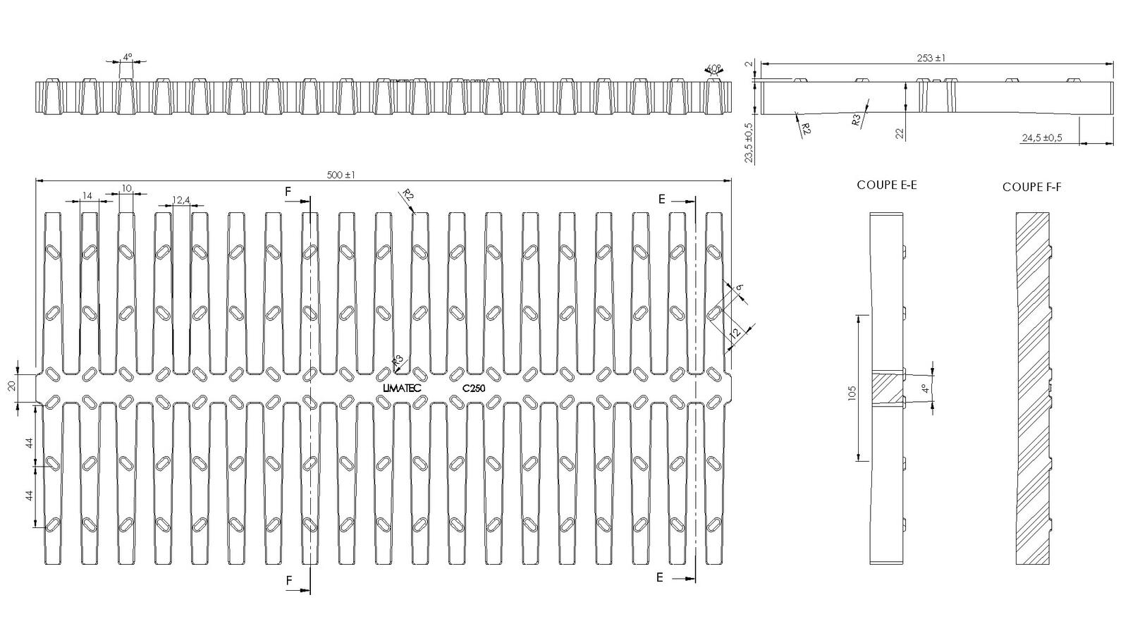 Schéma - CR300-H-C250 - Floor drain trap cover 253x500 mm