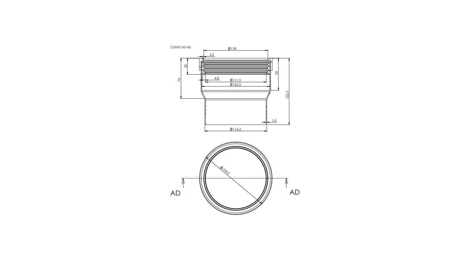 Schéma - ALLONGE-15 - Extension for telescopic floor drain traps 150 x 150mm