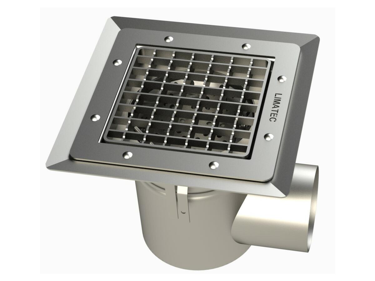 20100ZILP - Floor drain trap 247x247 with a side outlet 100 mm